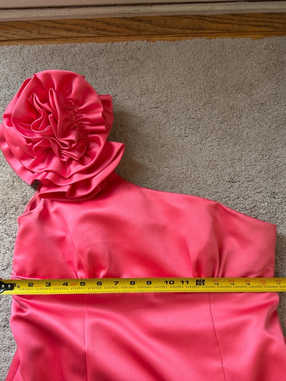 Alfred Angelo pink one shoulder dress with flower accent